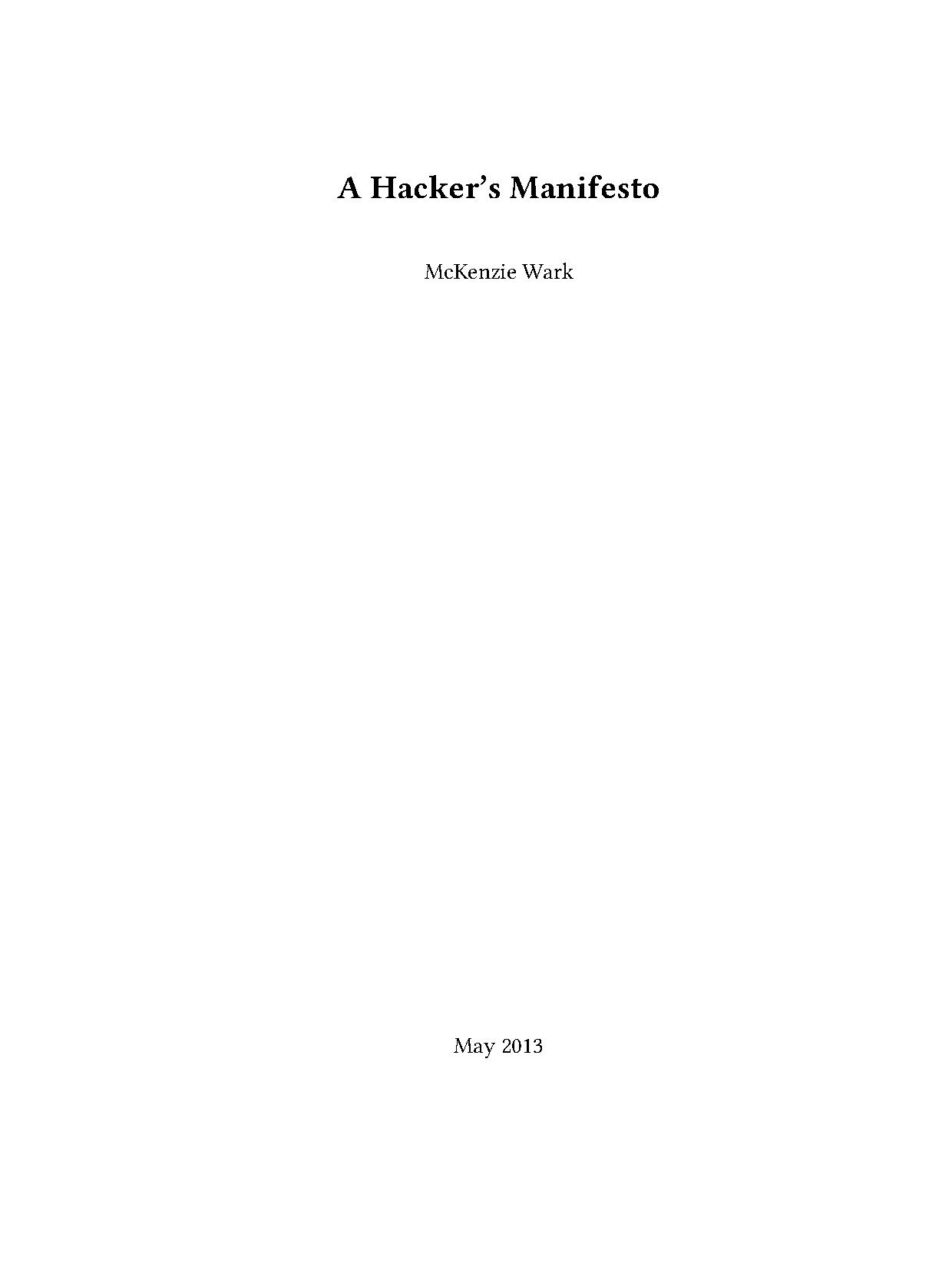 A Hacker's Manifesto - McKenzie Wark